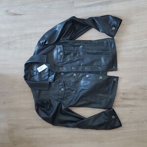 Girls Chic Black Faux Leather Jacket, GAP